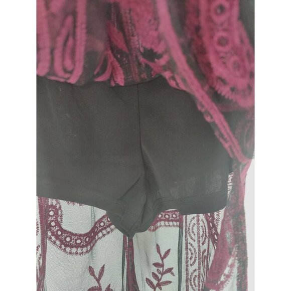 Cloud Ten Canyon Lace Black Romper Dress with Maroon Embroidery Dress Shorts Siz - Picture 16 of 16